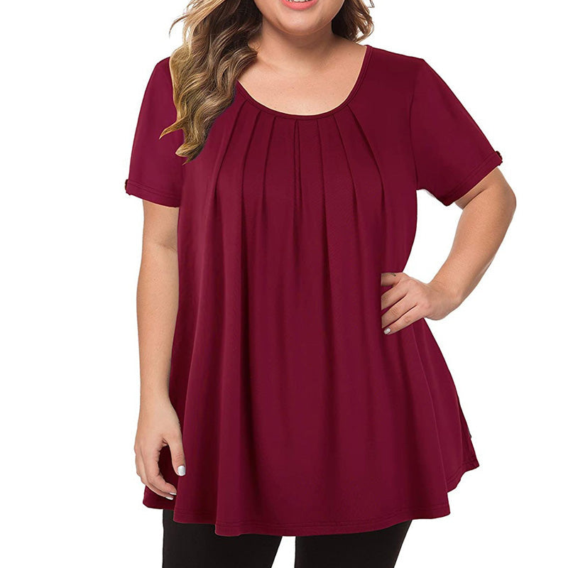 Women's Casual Plus Size Short Sleeve Flowy Blouse