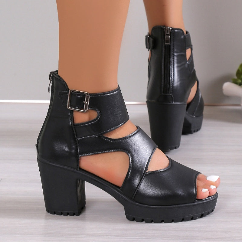 Women’s Peep Toe Chunky Heel Sandal Booties