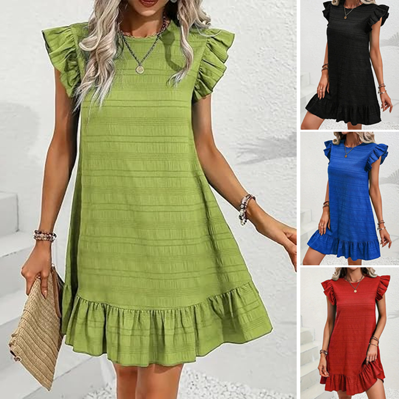 š„Hot Saleā¤ļø Women's Ruffle Hem Sleeveless Round Neck Dress