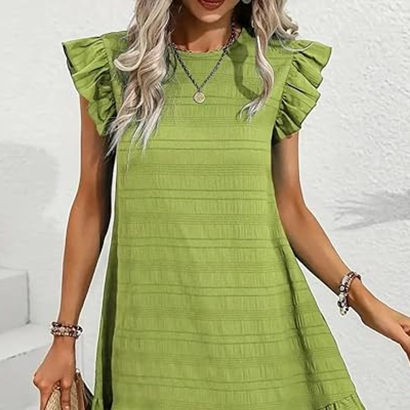 š„Hot Saleā¤ļø Women's Ruffle Hem Sleeveless Round Neck Dress