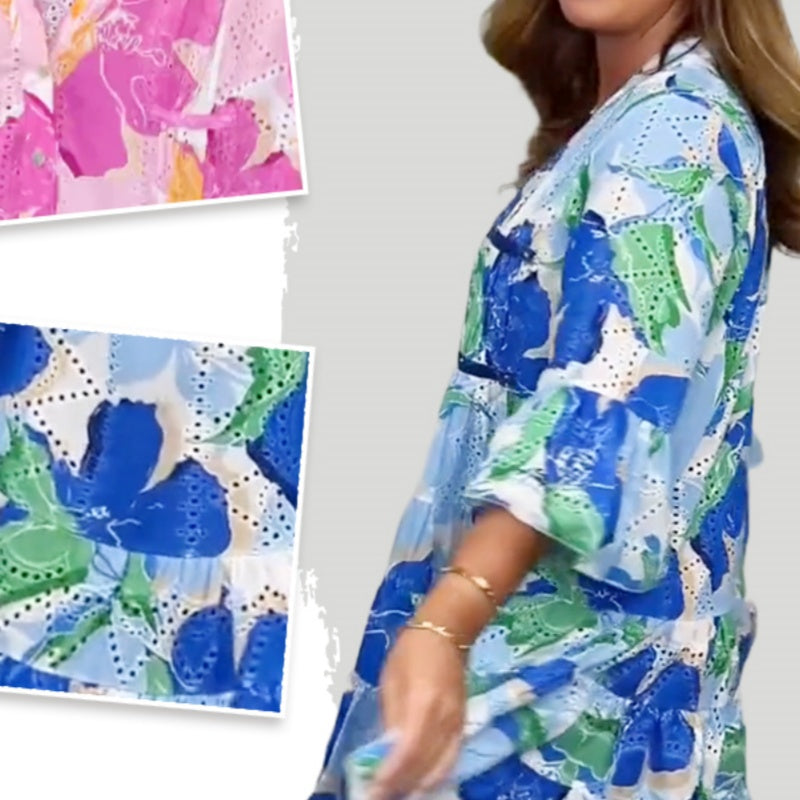 Women's Elegant V-Neck Printed Loose Dresses