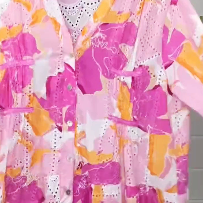 Women's Elegant V-Neck Printed Loose Dresses