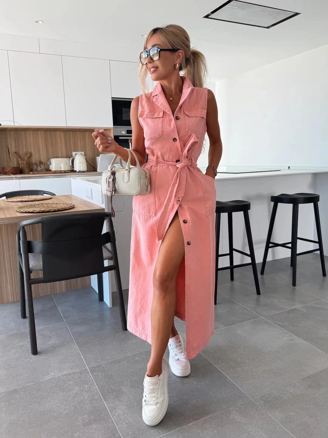 💖LAST DAY SALE 50% OFF💖Solid Button Pocket Denim Dress