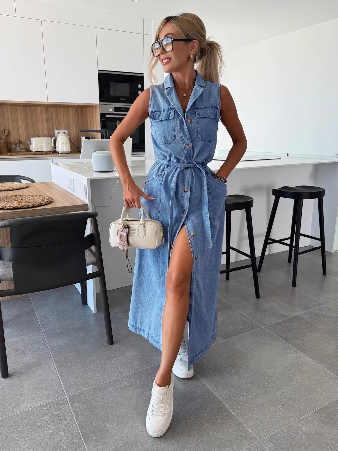 💖LAST DAY SALE 50% OFF💖Solid Button Pocket Denim Dress