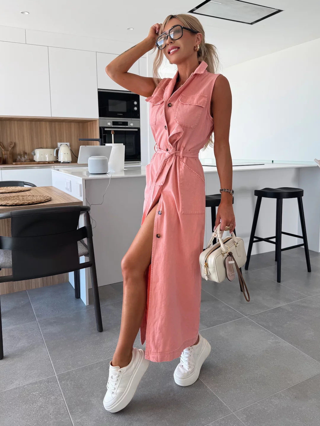 💖LAST DAY SALE 50% OFF💖Solid Button Pocket Denim Dress