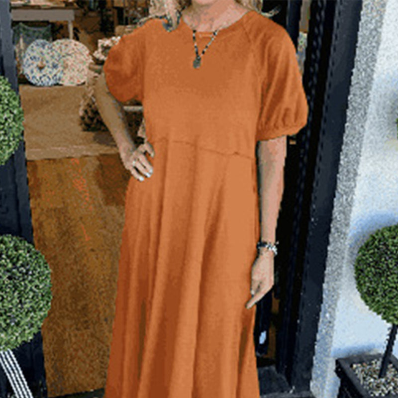 Loose-Fit Short-Sleeve Maxi Dress with Flared Hem