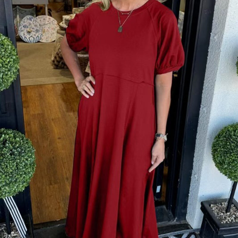 Loose-Fit Short-Sleeve Maxi Dress with Flared Hem