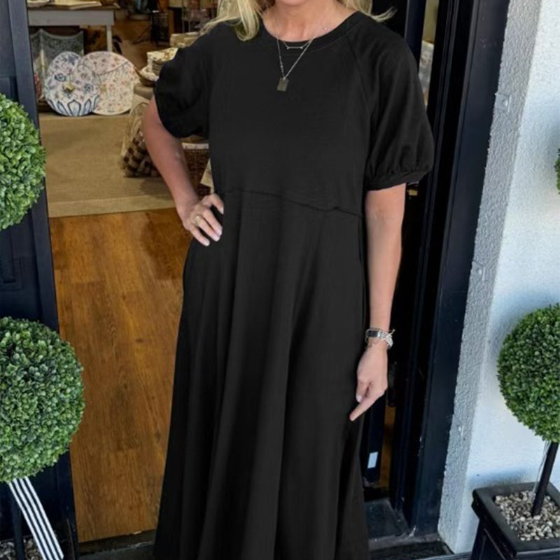Loose-Fit Short-Sleeve Maxi Dress with Flared Hem