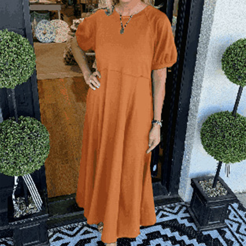 Loose-Fit Short-Sleeve Maxi Dress with Flared Hem