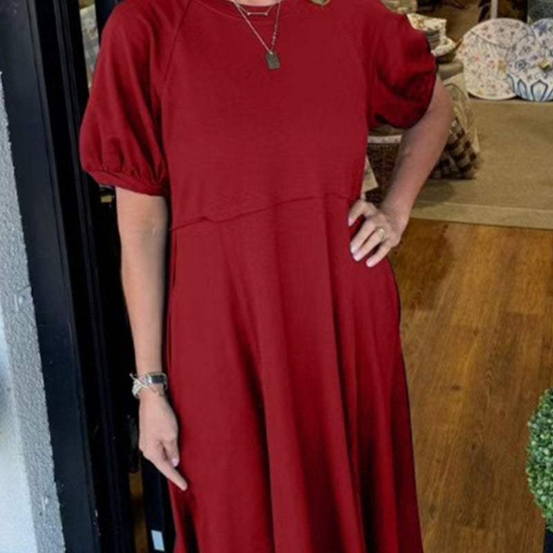 Loose-Fit Short-Sleeve Maxi Dress with Flared Hem