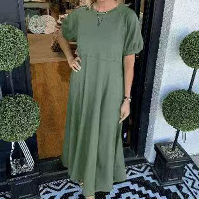 Loose-Fit Short-Sleeve Maxi Dress with Flared Hem