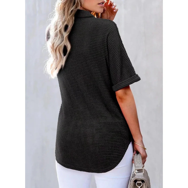 Women's Lapel Loose Short Sleeve Top