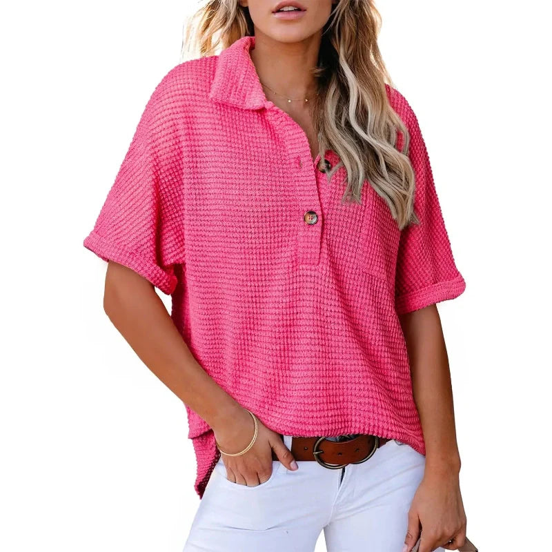 Women's Lapel Loose Short Sleeve Top