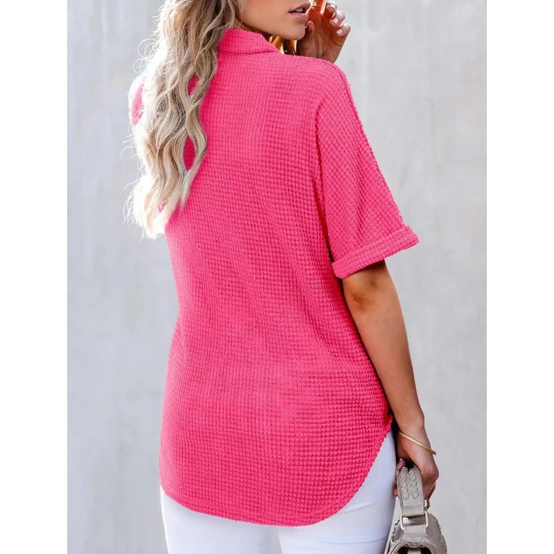 Women's Lapel Loose Short Sleeve Top
