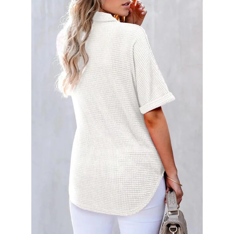 Women's Lapel Loose Short Sleeve Top