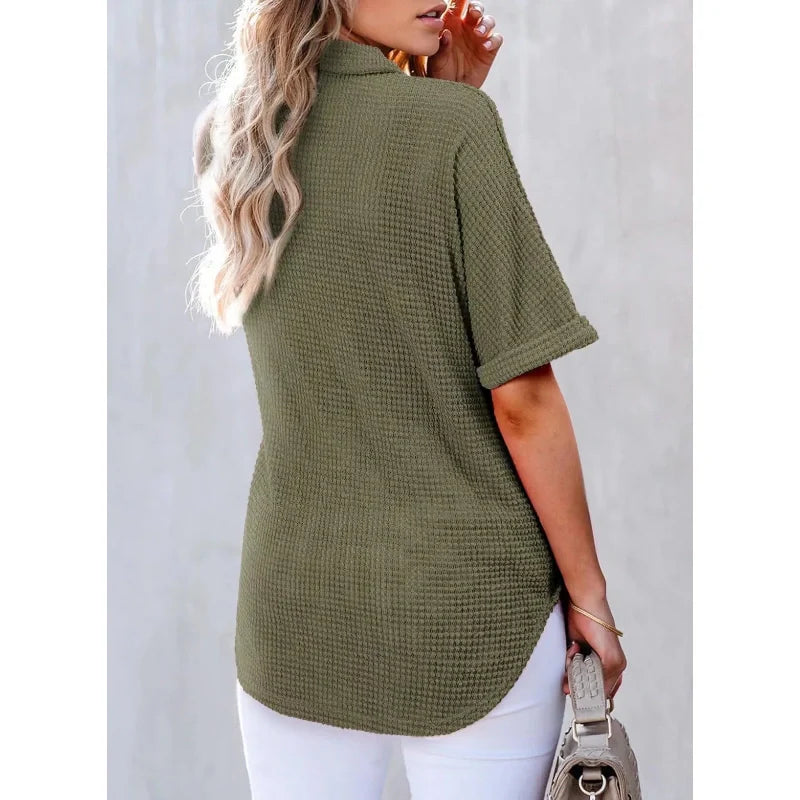 Women's Lapel Loose Short Sleeve Top