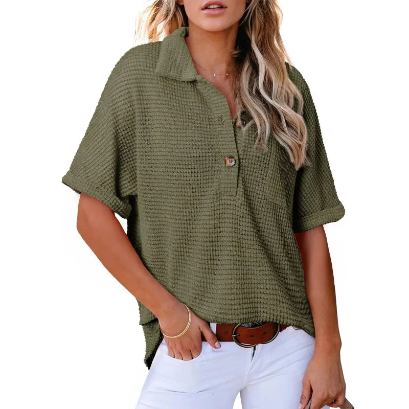 Women's Lapel Loose Short Sleeve Top