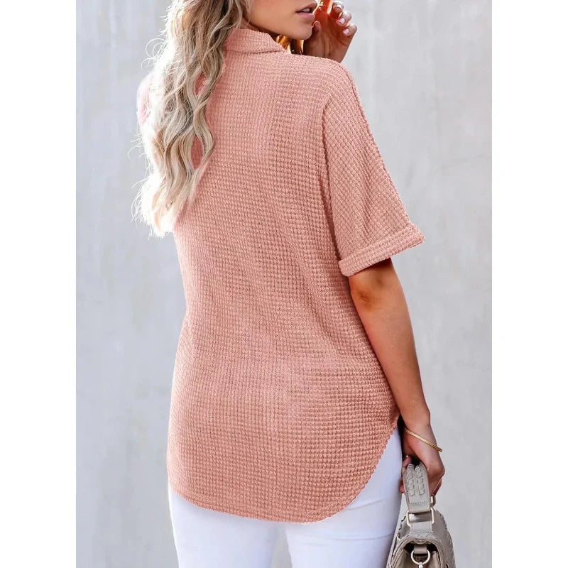Women's Lapel Loose Short Sleeve Top
