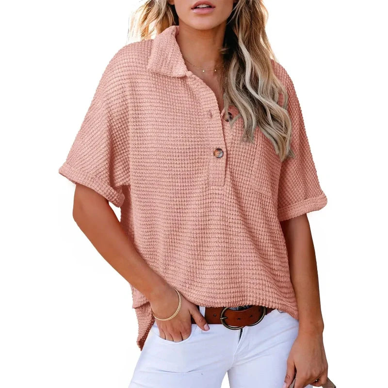 Women's Lapel Loose Short Sleeve Top