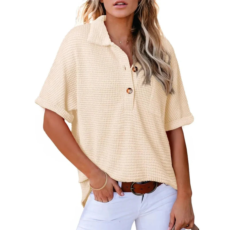 Women's Lapel Loose Short Sleeve Top