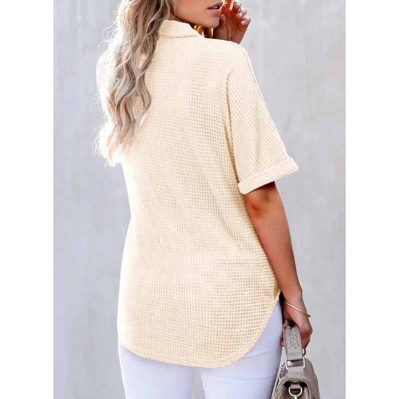 Women's Lapel Loose Short Sleeve Top