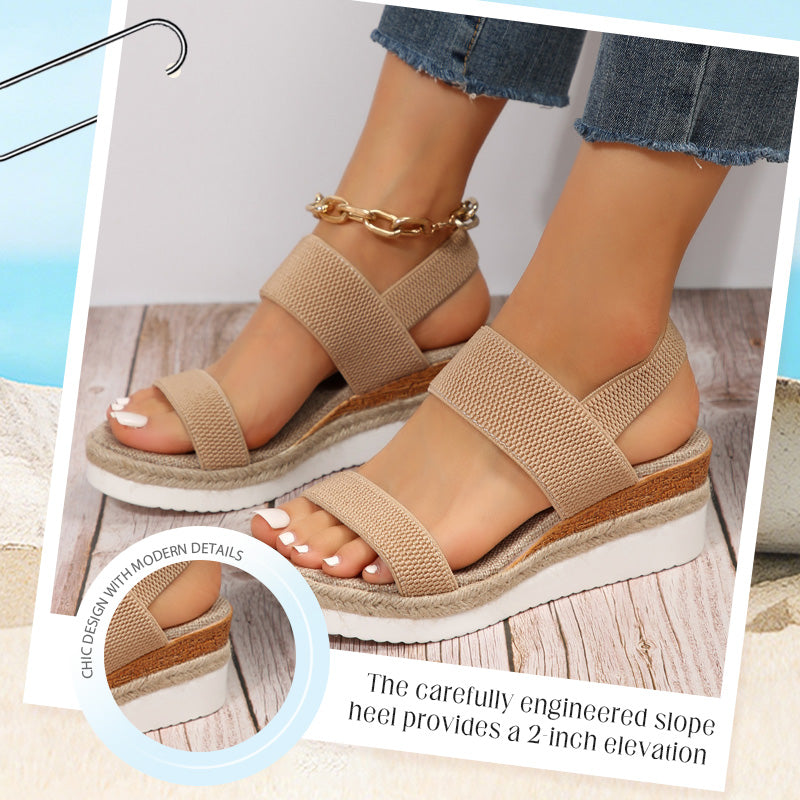 Women's Woven Elastic Strap Thick Bottom Slope Heel Sandals