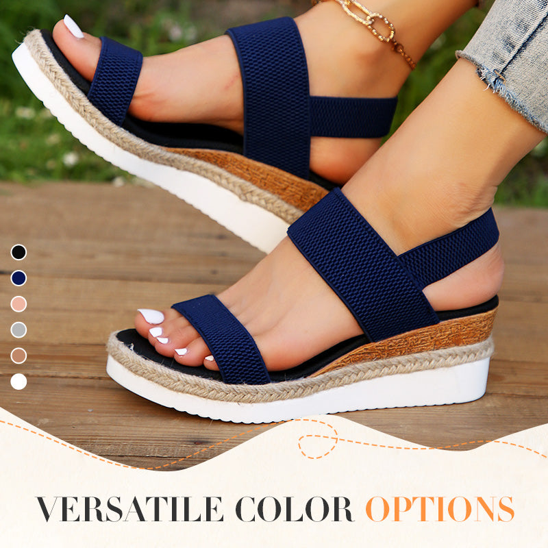 Women's Woven Elastic Strap Thick Bottom Slope Heel Sandals