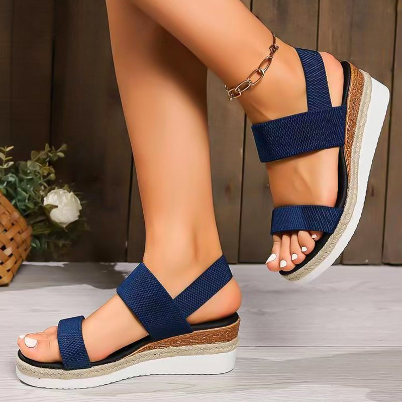 Women's Woven Elastic Strap Thick Bottom Slope Heel Sandals