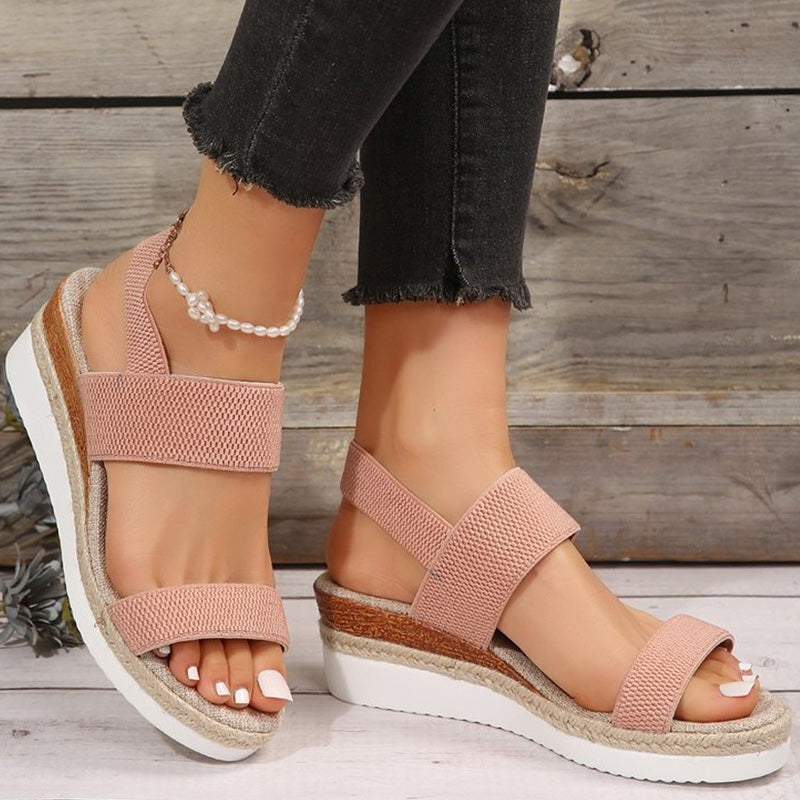 Women's Woven Elastic Strap Thick Bottom Slope Heel Sandals