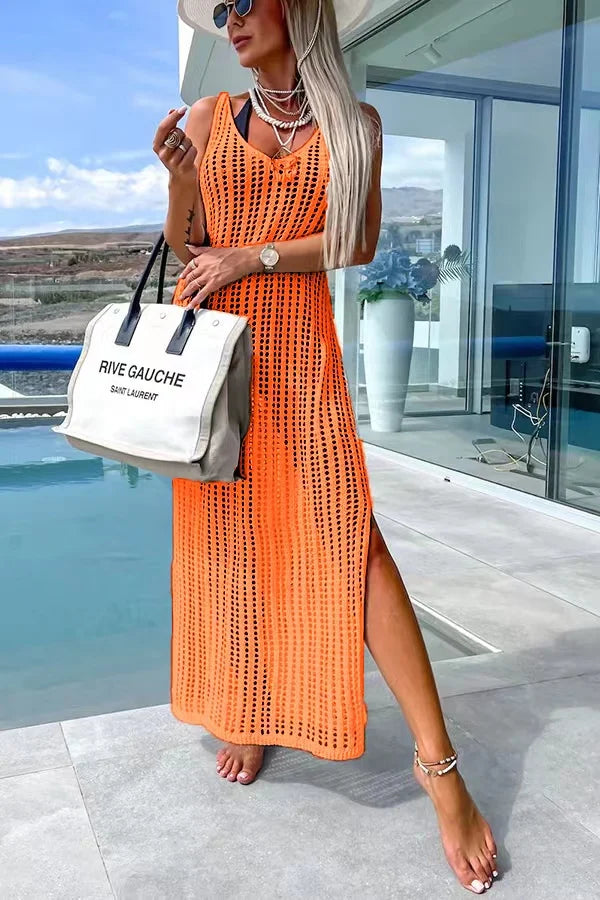 Desert Island Crochet Knitted Cross Back Maxi Dress with Blanket