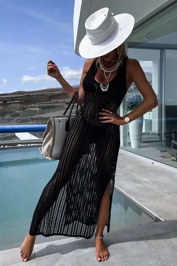 Desert Island Crochet Knitted Cross Back Maxi Dress with Blanket