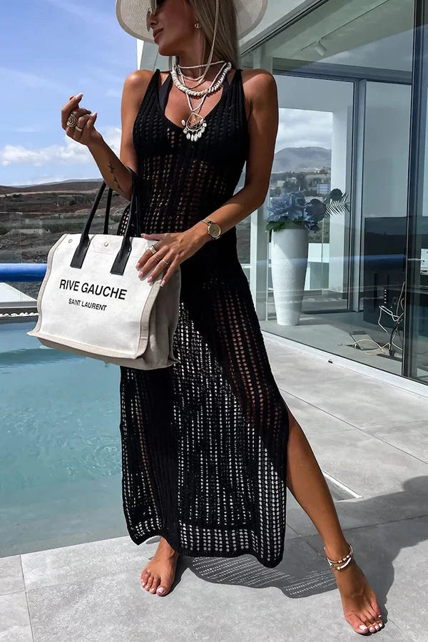 Desert Island Crochet Knitted Cross Back Maxi Dress with Blanket