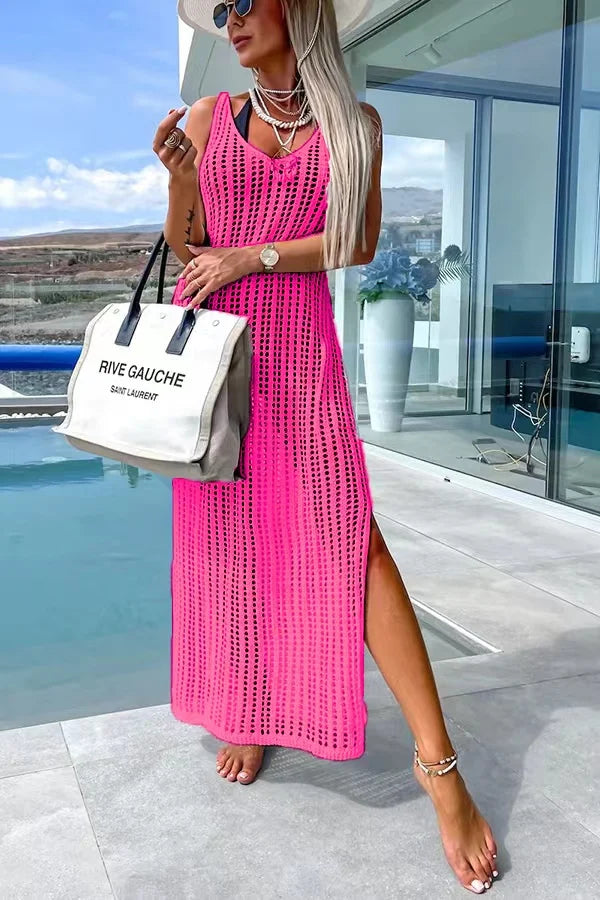 Desert Island Crochet Knitted Cross Back Maxi Dress with Blanket