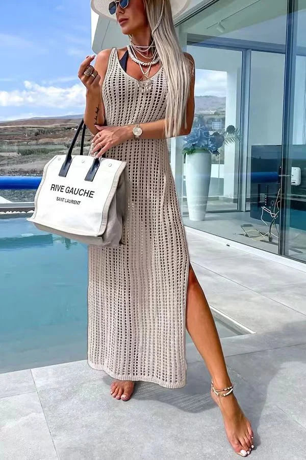 Desert Island Crochet Knitted Cross Back Maxi Dress with Blanket