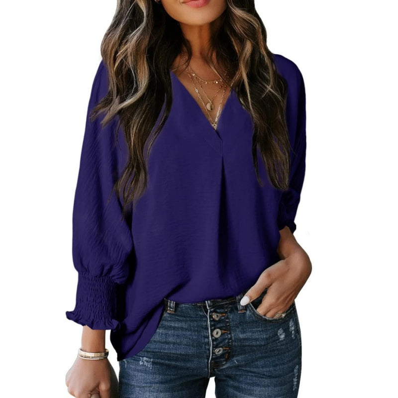 V-Neck Casual 3/4 Sleeve Loose Shirt