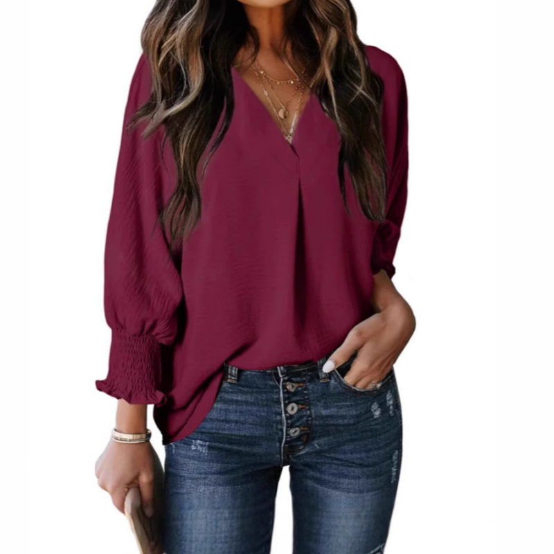 V-Neck Casual 3/4 Sleeve Loose Shirt