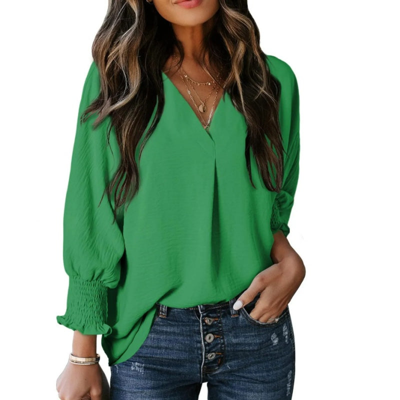 V-Neck Casual 3/4 Sleeve Loose Shirt