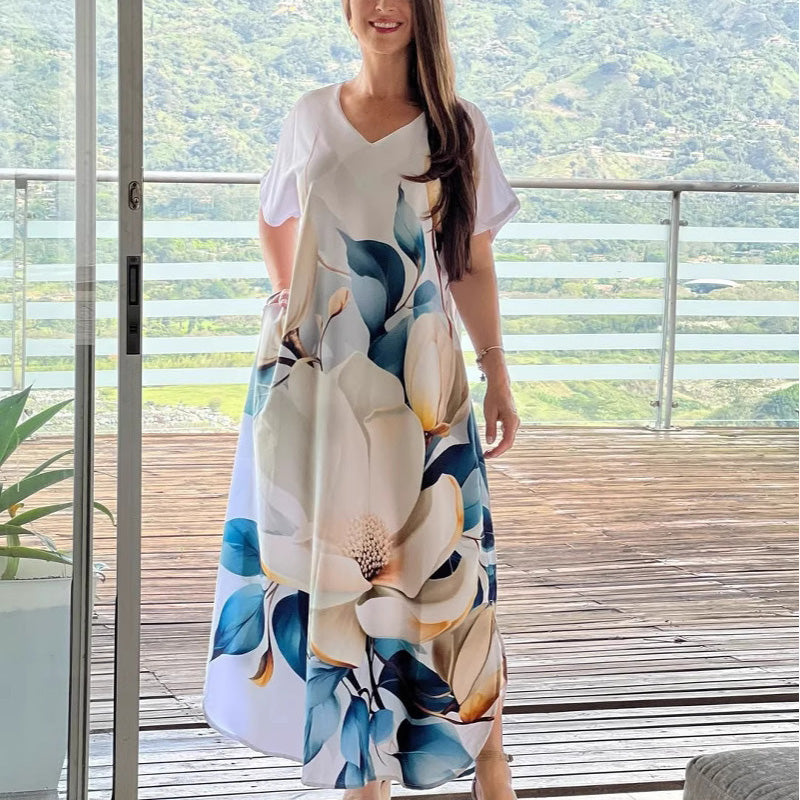 🎉Limited Time 50% OFF👗Women's Loose Casual V-Neck Printed Short Sleeve Dresses