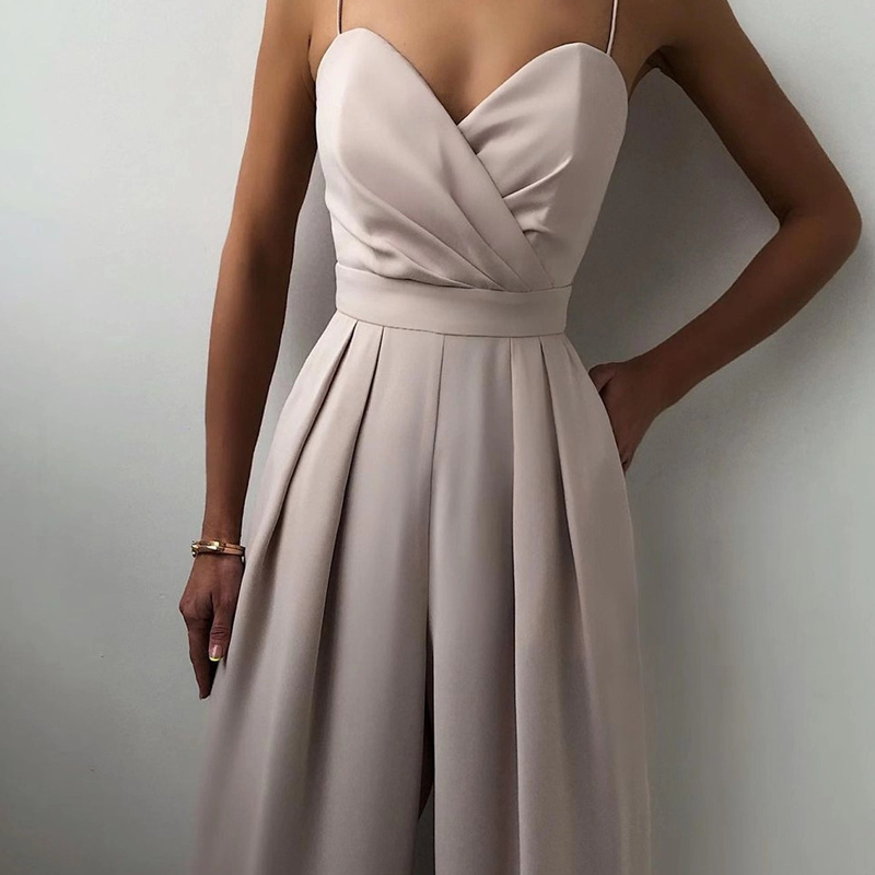 Women's Solid Color Camisole Waist-slimming Straight Jumpsuit