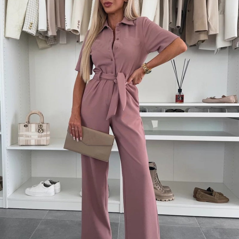 🌸Summer Sale -50% off🌸Women’s Button-Down Jumpsuit with Waist Tie