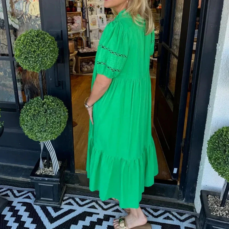 Women's Elegant V-Neck Puff Sleeve Tiered Dress