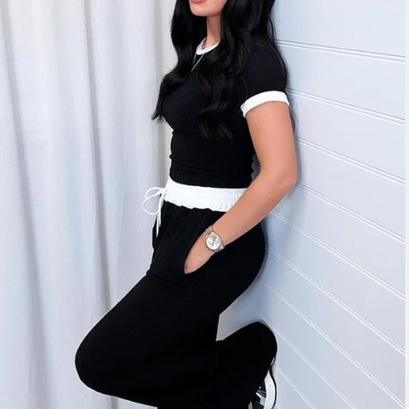 Women’s Ribbed Lounge Set with Crop Top & Wide-Leg Pants