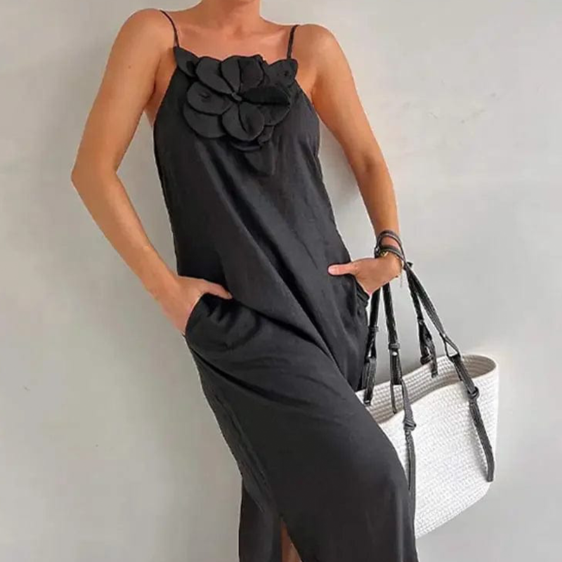 ⏳ Limited time 50% off! 💥Women's Elegant Spaghetti Strap Maxi Dress with Floral Accent