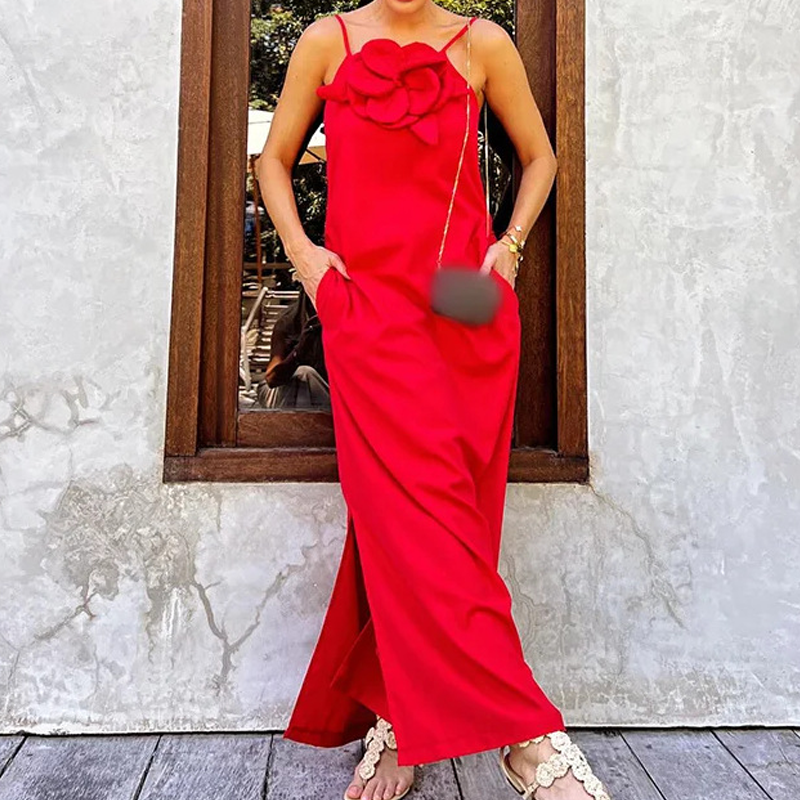 ⏳ Limited time 50% off! 💥Women's Elegant Spaghetti Strap Maxi Dress with Floral Accent