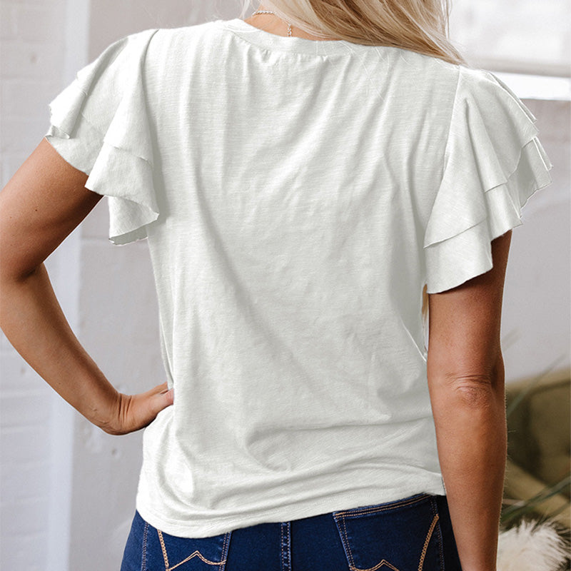 Casual Ruffle Round Neck Short Sleeve Top
