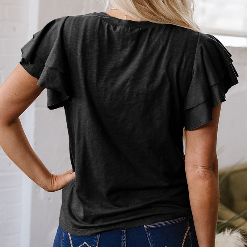 Casual Ruffle Round Neck Short Sleeve Top