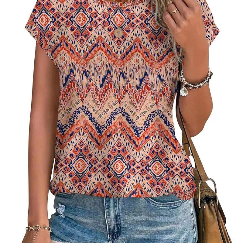 Women's Fashion Printed Round Neck Short Sleeve T-Shirt
