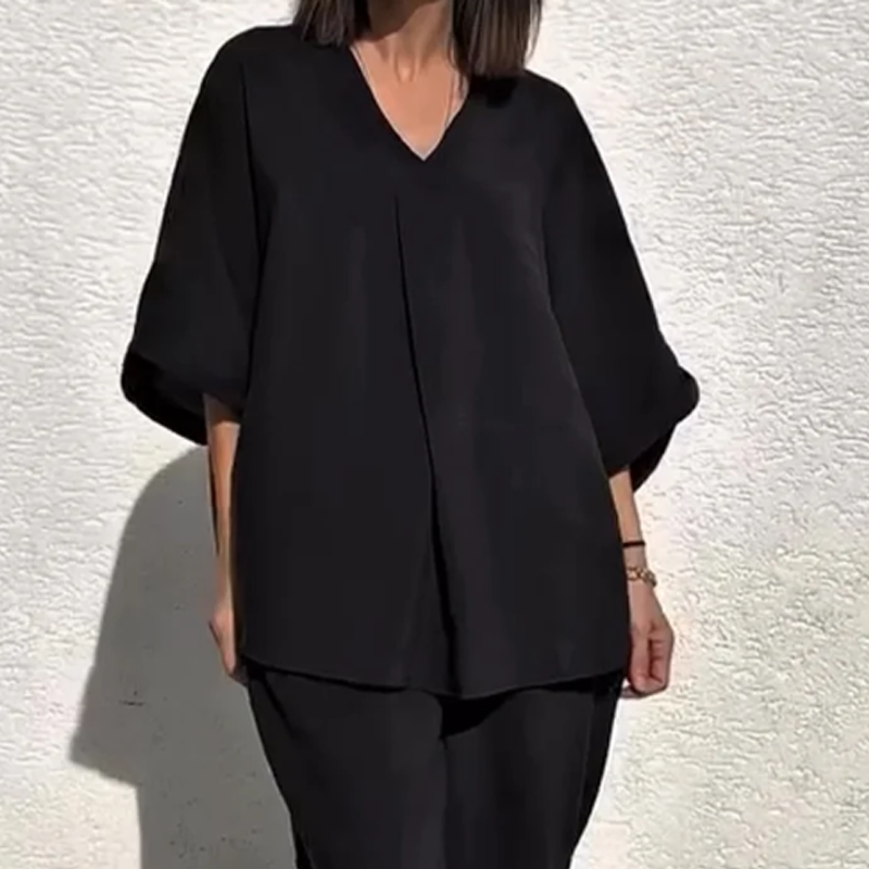 Women's Casual Loose Fit V-Neck Top & Pants Two-Piece Set