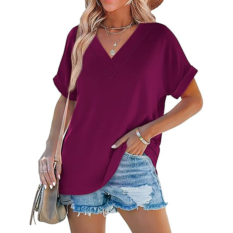 Women's V-Neck Dolman Sleeve Short-Sleeve Top