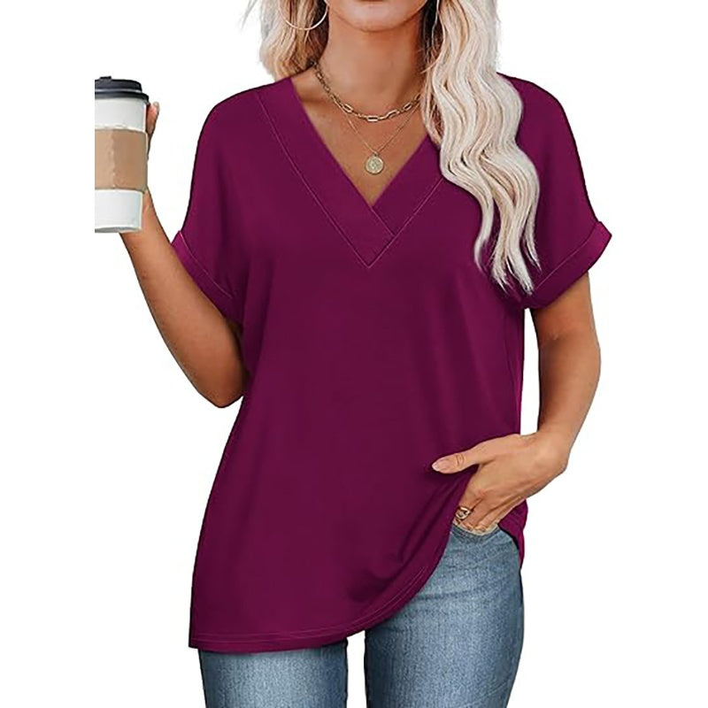 Women's V-Neck Dolman Sleeve Short-Sleeve Top